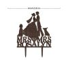 Lesbian Couple Silhouette Wedding Cake Topper Custom LGBTQ Anniversary Cake Toppers Mrs And Mrs Lesbians Cake Topper Two Brides Rustic Cake Topper with German Shepherd Dog Silhouette Brown Wood view 2