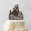Lesbian Couple Silhouette Wedding Cake Topper Custom LGBTQ Anniversary Cake Toppers Mrs And Mrs Lesbians Cake Topper Two Brides Rustic Cake Topper with German Shepherd Dog Silhouette Brown Wood view 3