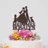 Lesbian Couple Silhouette Wedding Cake Topper Custom LGBTQ Anniversary Cake Toppers Mrs And Mrs Lesbians Cake Topper Two Brides Rustic Cake Topper with German Shepherd Dog Silhouette Brown Wood view 4