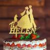 Lesbian Bride And Bride Cake Toppers Mrs & Mrs Two Women Rustic Cake Topper Two Brides Silhouette Wedding Cake Topper with Pug Dog And German Shepherd Personalized LGBT Dog Cake Toppers Acrylic Gold view 3
