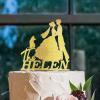 Lesbian Bride And Bride Cake Toppers Mrs & Mrs Two Women Rustic Cake Topper Two Brides Silhouette Wedding Cake Topper with Pug Dog And German Shepherd Personalized LGBT Dog Cake Toppers Acrylic Gold view 4