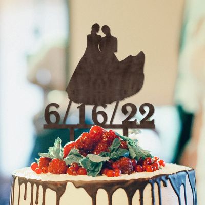Bride Two Girl Silhouette Wedding Cake Topper Hers And Hers Custom Wedding Cake Decoration LGBT Silhouette Toppers Lesbian Bride And Bride Cake Toppers for Wedding Mrs And Mrs Cake Topper Wood