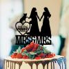 Lesbian Bride And Bride Cake Toppers for Wedding Mrs And Mrs Cake Topper Bride Two Girl Silhouette Wedding Cake Topper with Sphynx Cat And Shiba Inu LGBT Hers Custom Cake Toppers Black Acrylic view 1