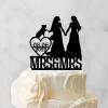 Lesbian Bride And Bride Cake Toppers for Wedding Mrs And Mrs Cake Topper Bride Two Girl Silhouette Wedding Cake Topper with Sphynx Cat And Shiba Inu LGBT Hers Custom Cake Toppers Black Acrylic view 3