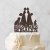 Lesbian Marriage Cake Topper for Wedding Mrs & Mrs Rustic Cake Topper Bride Two Girl Silhouette Wedding Cake Topper with French Bulldog And Afghan Hound Personalized Bride LGBT Toppers with Dog Wood view 3