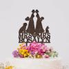 Lesbian Marriage Cake Topper for Wedding Mrs & Mrs Rustic Cake Topper Bride Two Girl Silhouette Wedding Cake Topper with French Bulldog And Afghan Hound Personalized Bride LGBT Toppers with Dog Wood view 4