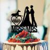 Lesbian Bride And Bride Cake Toppers for Wedding Mrs & Mrs LGBT Cake Topper Two Brides Silhouette Wedding Cake Topper with Jack Russell Terrier And Rottweiler Custom LGBTQ Cake Toppers Black Acrylic view 1