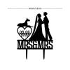 Lesbian Bride And Bride Cake Toppers for Wedding Mrs & Mrs LGBT Cake Topper Two Brides Silhouette Wedding Cake Topper with Jack Russell Terrier And Rottweiler Custom LGBTQ Cake Toppers Black Acrylic view 2