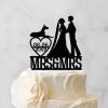 Lesbian Bride And Bride Cake Toppers for Wedding Mrs & Mrs LGBT Cake Topper Two Brides Silhouette Wedding Cake Topper with Jack Russell Terrier And Rottweiler Custom LGBTQ Cake Toppers Black Acrylic view 3