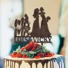 Lesbian Marriage Cake Topper Bride Mrs And Mrs Wedding Cake Topper Lesbian Couple Silhouette Wedding Cake Topper with Pug Dog And Sphynx Cat LGBT Hers And Hers Custom Cake Toppers Brown Wood view 1