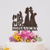 Lesbian Marriage Cake Topper Bride Mrs And Mrs Wedding Cake Topper Lesbian Couple Silhouette Wedding Cake Topper with Pug Dog And Sphynx Cat LGBT Hers And Hers Custom Cake Toppers Brown Wood view 4