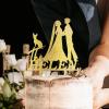 Bride Two Girl Silhouette Wedding Cake Topper LGBTQ Custom Engagement Cake Toppers Mrs And Mrs Lesbians Cake Topper Bride Couple Rustic Cake Topper with Pit Bull Dog Silhouette Acrylic Gold view 2