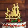 Bride Two Girl Silhouette Wedding Cake Topper LGBTQ Custom Engagement Cake Toppers Mrs And Mrs Lesbians Cake Topper Bride Couple Rustic Cake Topper with Pit Bull Dog Silhouette Acrylic Gold view 3