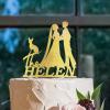 Bride Two Girl Silhouette Wedding Cake Topper LGBTQ Custom Engagement Cake Toppers Mrs And Mrs Lesbians Cake Topper Bride Couple Rustic Cake Topper with Pit Bull Dog Silhouette Acrylic Gold view 4