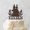 Bride And Bride Silhouette Wedding Cake Topper Personalized LGBT Same Sex Toppers with Dog Lesbian Marriage Rustic Cake Topper Mrs & Mrs Wedding Cake Topper with Sphynx Cat And Dachshund Wood view 3
