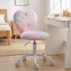 chairus Kids Desk Chair Faux Fur Study Chair for Teenage Girls, Adjustable Heart Shaped Kids Vanity Chair for Bedroom Reading Living Room, Small Cute Student Task Chair with White Foot, Colorful view 1
