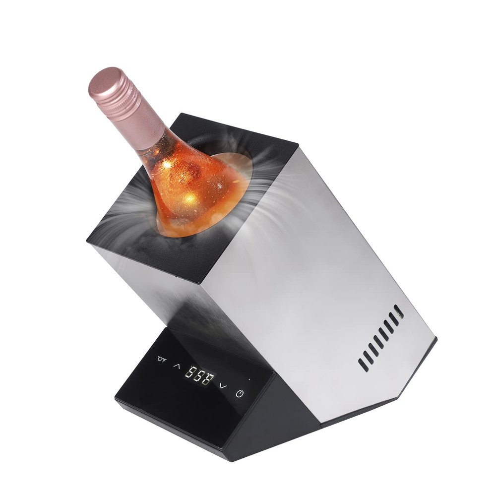 Electric Wine Chiller, Single Bottle Cooler for 750ml Wine or Some Champagne,Stainless Steel Iceless Cooler Keep Cold Up to 24h,Kitchen,Bar and RV Vino Accessory,Gift for Vino Lover