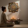 Anatoliawood Sri Yantra Wooden Wall Art 70 cm (27.6), Brown Gold Sacred Geometry Mandala, Anthracite & Light Gray Rings, Laser Cut Meditation Yoga Room Wall Decor view 2