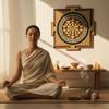 Anatoliawood Sri Yantra Wooden Wall Art 70 cm (27.6), Brown Gold Sacred Geometry Mandala, Anthracite & Light Gray Rings, Laser Cut Meditation Yoga Room Wall Decor view 4