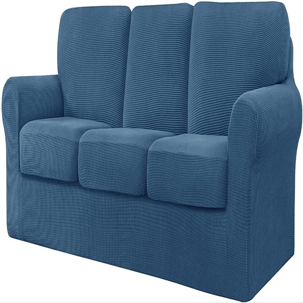 XVBVS Stretch Sofa Cover with Separate Backrest Cover and Seat Cushion Cover, Soft Spandex Jacquard Sofa Slipcover with Elastic Band for Living Room (Color : Denim Blue, Size : 3 Seater(185-235cm))
