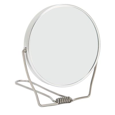 Dioche Double Sided Vanity Mirror, 360 Degree Rotation Aluminum Frame Vanity Mirror with Stainless Steel Stand for Dressing Table, Desk, Bathroom, Bedroom, Silver