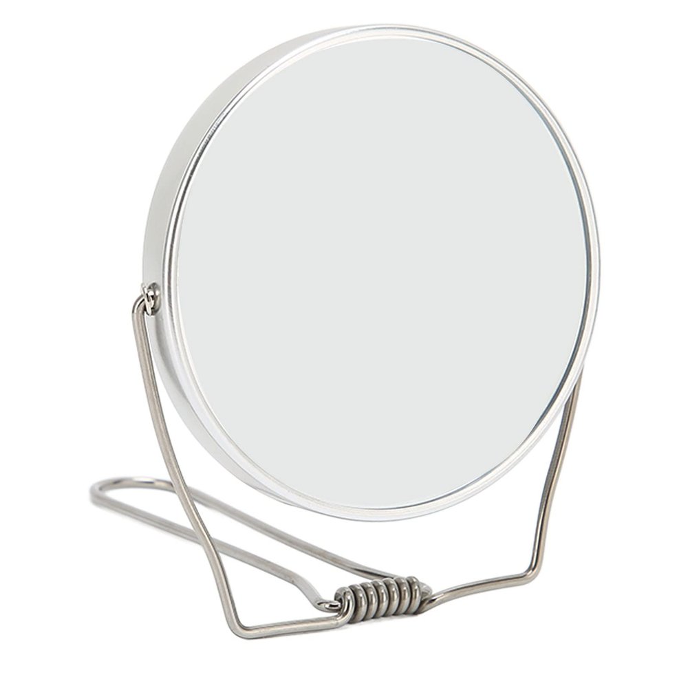 Dioche Double Sided Vanity Mirror, 360 Degree Rotation Aluminum Frame Vanity Mirror with Stainless Steel Stand for Dressing Table, Desk, Bathroom, Bedroom, Silver