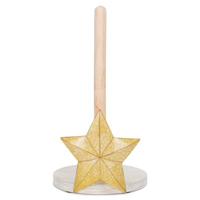 Elanze Designs Gold Tone Star 12 inch Resin and Wood Paper Towel Holder