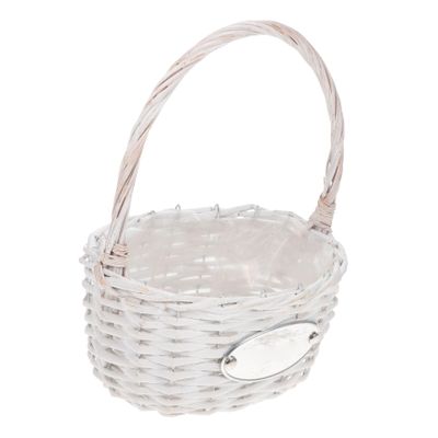 DOITOOL Wicker Rattan Flower Basket with Handle- Rustic Flower Girl Baskets for Weddings- Wicker Storage Basket Woven Easter Basket for Flowers Candy Fruit (White)