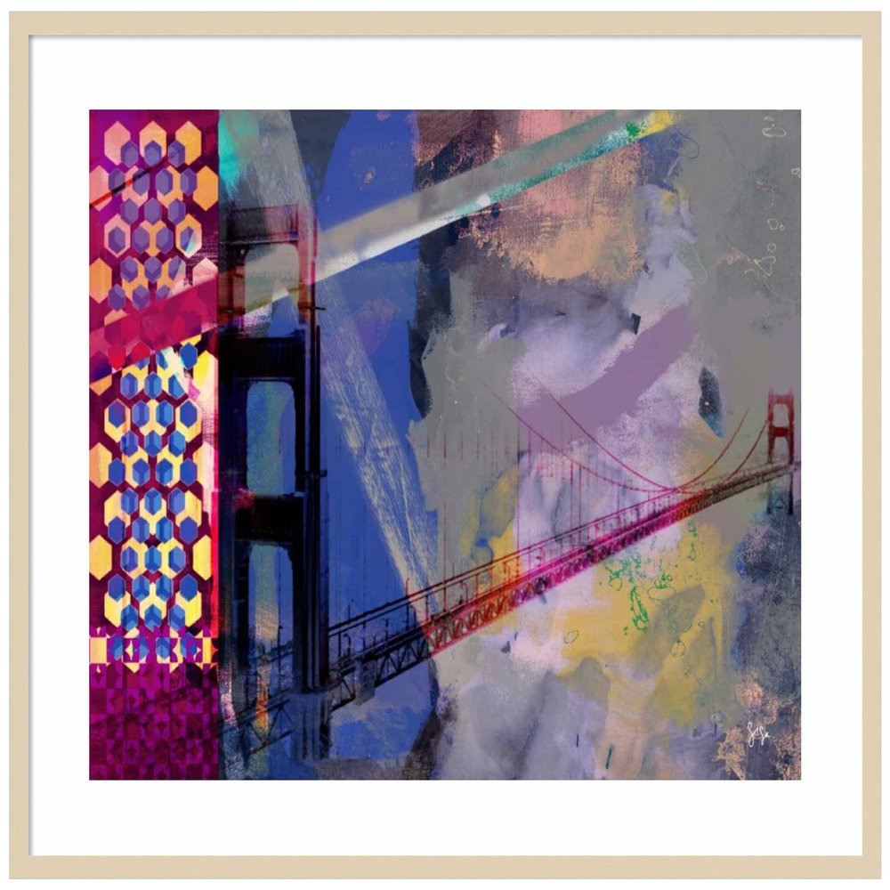 Amanti Art Framed Wall Art Print 33x41 San Francisco Bridge Abstract II by Sisa Jasper, Abstract Wall Art, Modern Contemporary Decor, X-Large Poster Painting Artwork for Living Room, Bedroom,