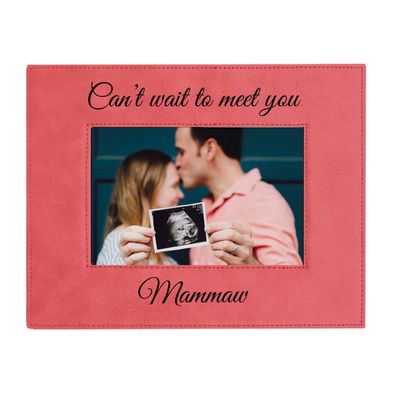 CustomGiftsNow Can't Wait to Meet You Mammaw Laser Engraved Faux Leather Pink Leatherette Wall Hanging/Tabletop Picture Group Family New First Time Seeing Grandchild Baby Photo Frame