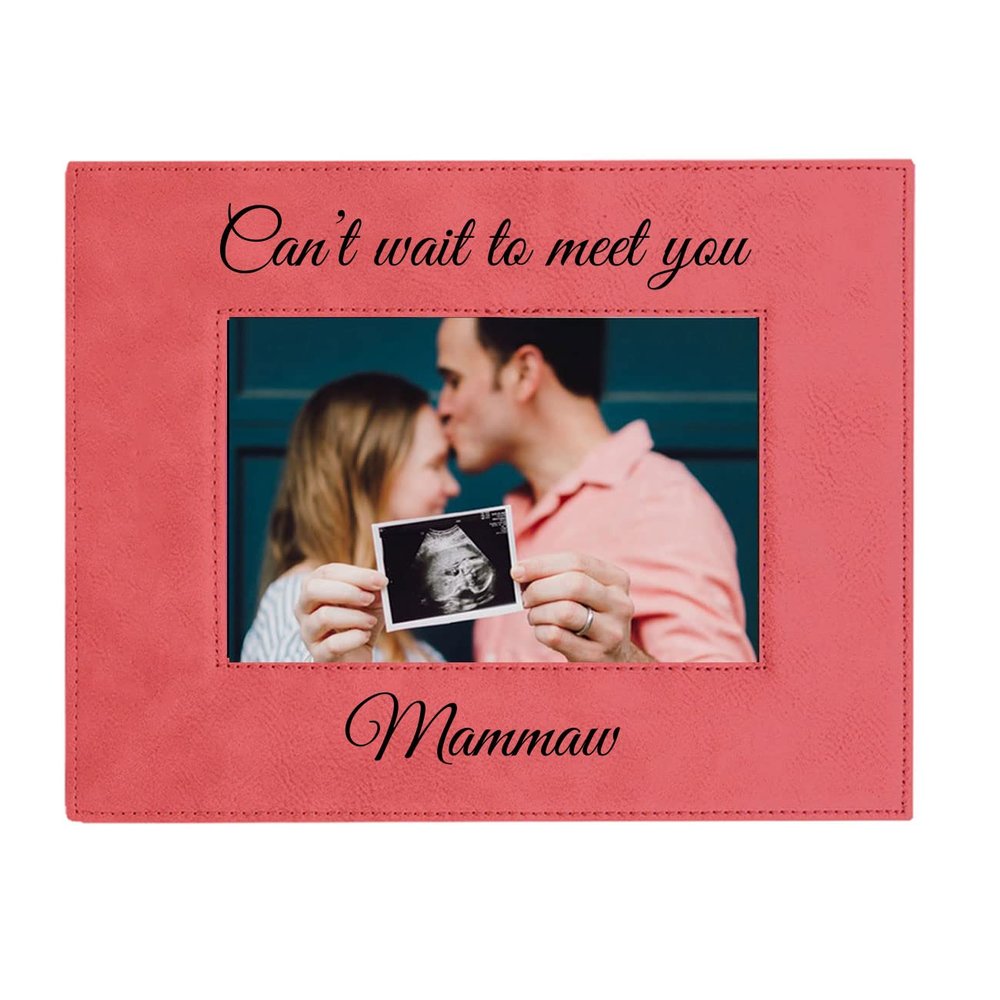 CustomGiftsNow Can't Wait to Meet You Mammaw Laser Engraved Faux Leather Pink Leatherette Wall Hanging/Tabletop Picture Group Family New First Time Seeing Grandchild Baby Photo Frame
