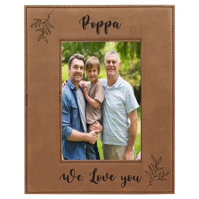 CustomGiftsNow We Love You Poppa - Laser Engraved Faux Leather Dark Brown Leatherette Wall Hanging/Tabletop 8x10 Vertical Picture Group Family New Grandchild Baby Photo Frame