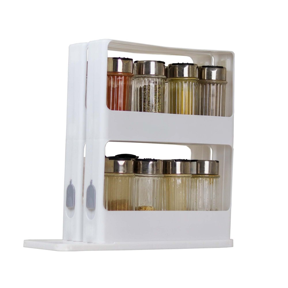 DecoBella Pull and Rotate Spice Rack, Kitchen Drawer Countertop Organizer, Non-Slip Design, Double Sided Rotating Prescription, Essential Oil, Makeup Tools, Sprays Holder (WHITE)