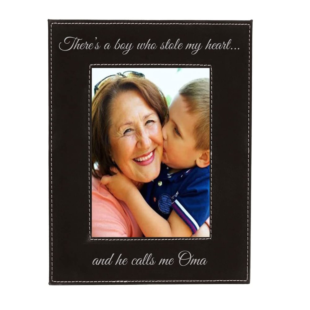 CustomGiftsNow There's a boy who Stole My Heartand he Calls me Oma Laser Engraved Faux Leather Black Leatherette Wall Hanging/Tabletop Picture Group Family New Grandchild Baby Photo Frame