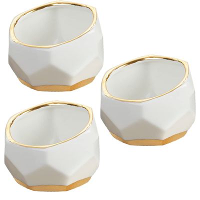 Kate Aspen Geometric Ceramic Planters, Mini Decorative Bowls (Set of 3) Small- Succulent Pots, Modern Decor, Shelf Decor, Desk, Table Dcor, White