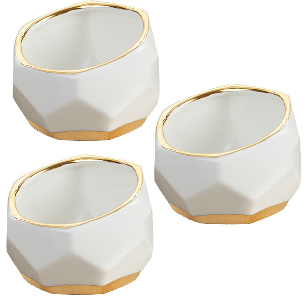 Kate Aspen Geometric Ceramic Planters, Mini Decorative Bowls (Set of 3) Small- Succulent Pots, Modern Decor, Shelf Decor, Desk, Table Dcor, White