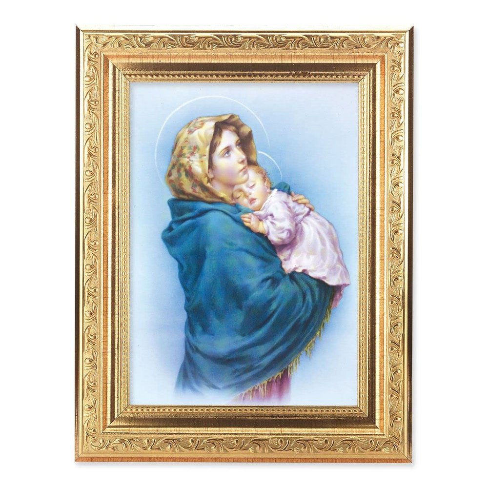 Madonna of The Street Picture, 8-1/4"x10-1/4 Gold-Leaf Finish Acanthus Leaf Detail Under Glass