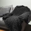 Adyrescia Chunky Knit Blanket Throw | 100% Hand Knit with Jumbo Chenille Yarn (40"x50", Raven Black) view 2