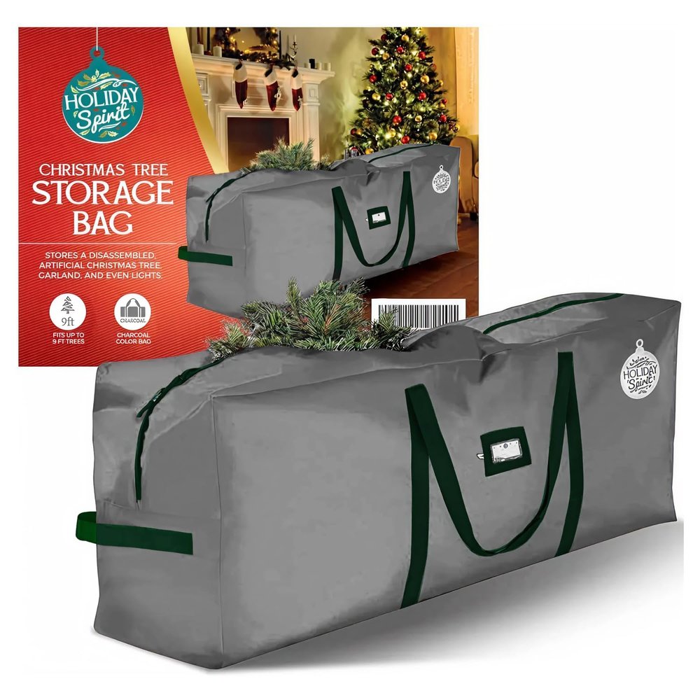 HOLIDAY SPIRIT Christmas Tree Bag - Heavy-Duty and Waterproof 9ft Christmas Tree Storage Bag - 600D Oxford Material Protects from Dust and Moisture with Reinforced Handles and Dual Zipper (Charcoal)