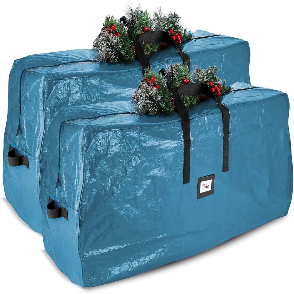 Hearth & Harbor 9 ft Christmas Tree Storage Bag - Artificial Christmas Tree Bag with Reinforced Handles, Dual Zipper, Wide Opening - Large Storage Container for Trees and Decorations, 2 Piece set