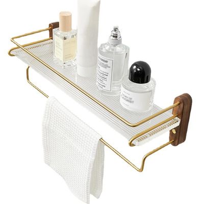 NABEIM Bathroom Wall Shelves with Towel Bar, Metal Floating Shelves Wall Mounted, Wall Shelf for Bedroom, Storage Shelves with Towel Rack for Living Room, Kitchen (Color : Brown, Size : 16inch)