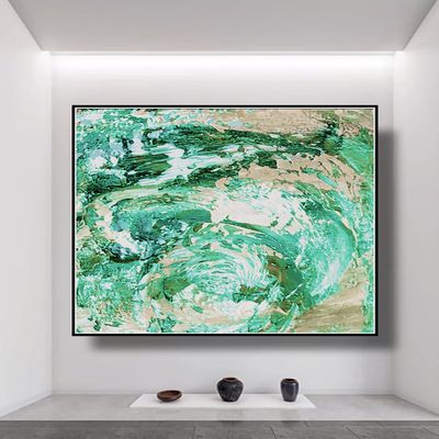 Original Hand Painted Extra Large Abstract Bule Painting Art Abstract Contemporary Painting Canvas Wall Art Room Texture Green Painting Modern Art 60x60 inch