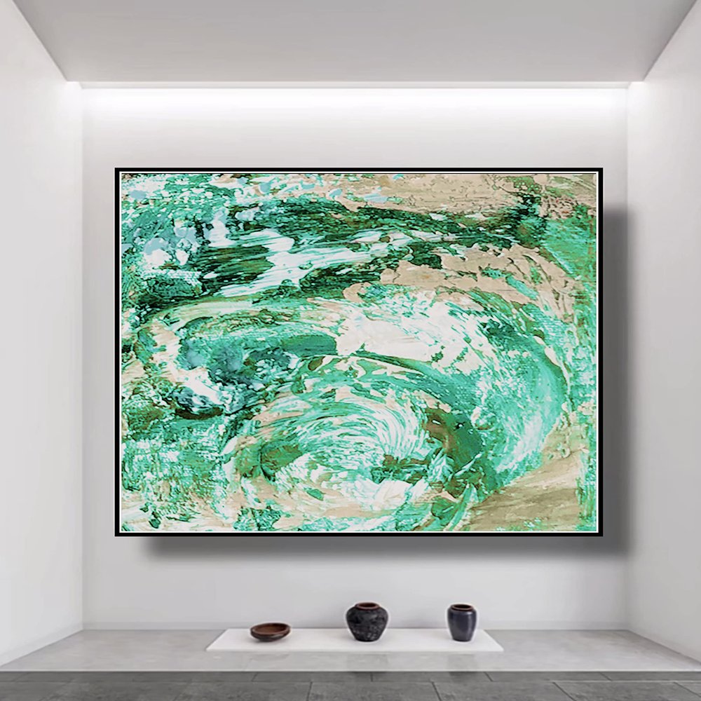 Original Hand Painted Extra Large Abstract Bule Painting Art Abstract Contemporary Painting Canvas Wall Art Room Texture Green Painting Modern Art 60x60 inch