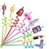 24 Makeup Party Favors Reusable Plastic Straws for Pink Girls Kids Baby Spa Themed Birthday Party Supplies Decorations with 2 Cleaning Brushes view 1
