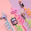 24 Makeup Party Favors Reusable Plastic Straws for Pink Girls Kids Baby Spa Themed Birthday Party Supplies Decorations with 2 Cleaning Brushes view 2