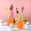 24 Makeup Party Favors Reusable Plastic Straws for Pink Girls Kids Baby Spa Themed Birthday Party Supplies Decorations with 2 Cleaning Brushes view 3