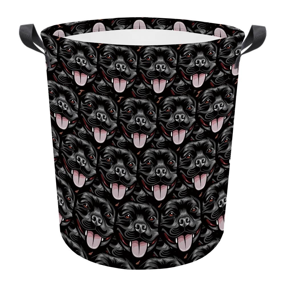 MALIHONG Mash Face Laundry Basket with Handle Stafforshire Bull Terrier Dog Face Animal Fodable Canvas Laundry Hamper Waterproof Fabric Toy Box Clothes Storage Basket Organizer for Bedroom