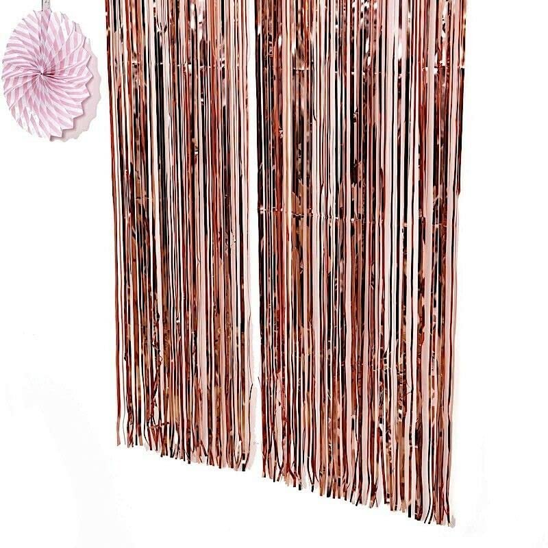 1 Pcs Rose Gold Sparkling Metallic Foil Curtain 3 Ft X 8 Ft Wedding Decoration