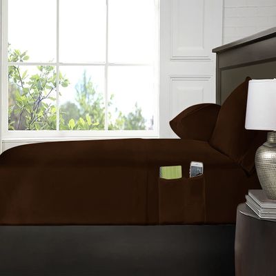 PG Beddings Luxury Sheets Set (4Pc), 1000 Thread Count, 4 Piece Set, 21 inch Deep Pockets 100% Egyptian Cotton with Side Storage Pockets on Fitted Sheet, Full Size, Chocolate