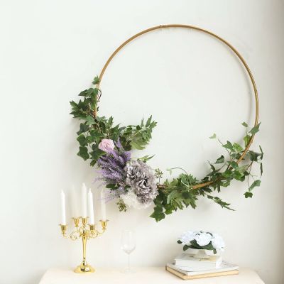 1 Pcs Gold 24" Wide Round Metal Floral Hoop Wreath Ring Wedding Party Home Decorations